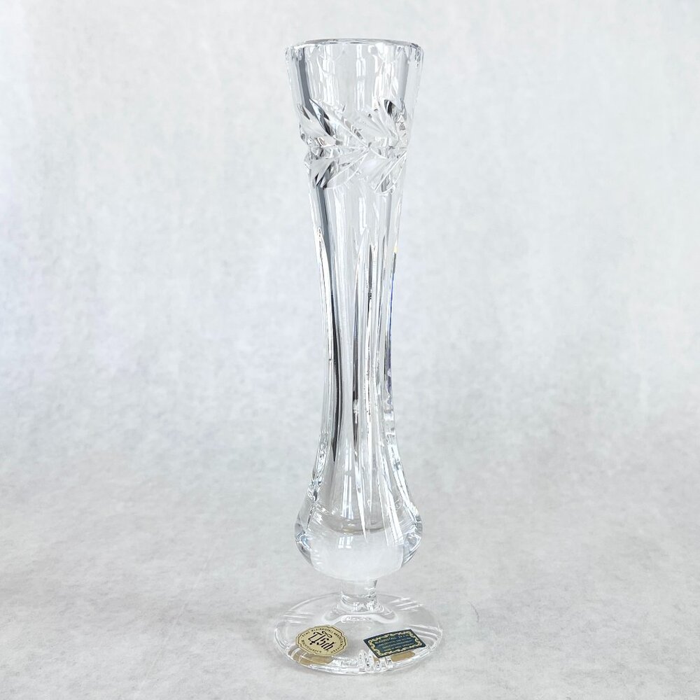 Vintage German Bleikristall 24% Lead Crystal Footed Bud Vase - 8” Handcut